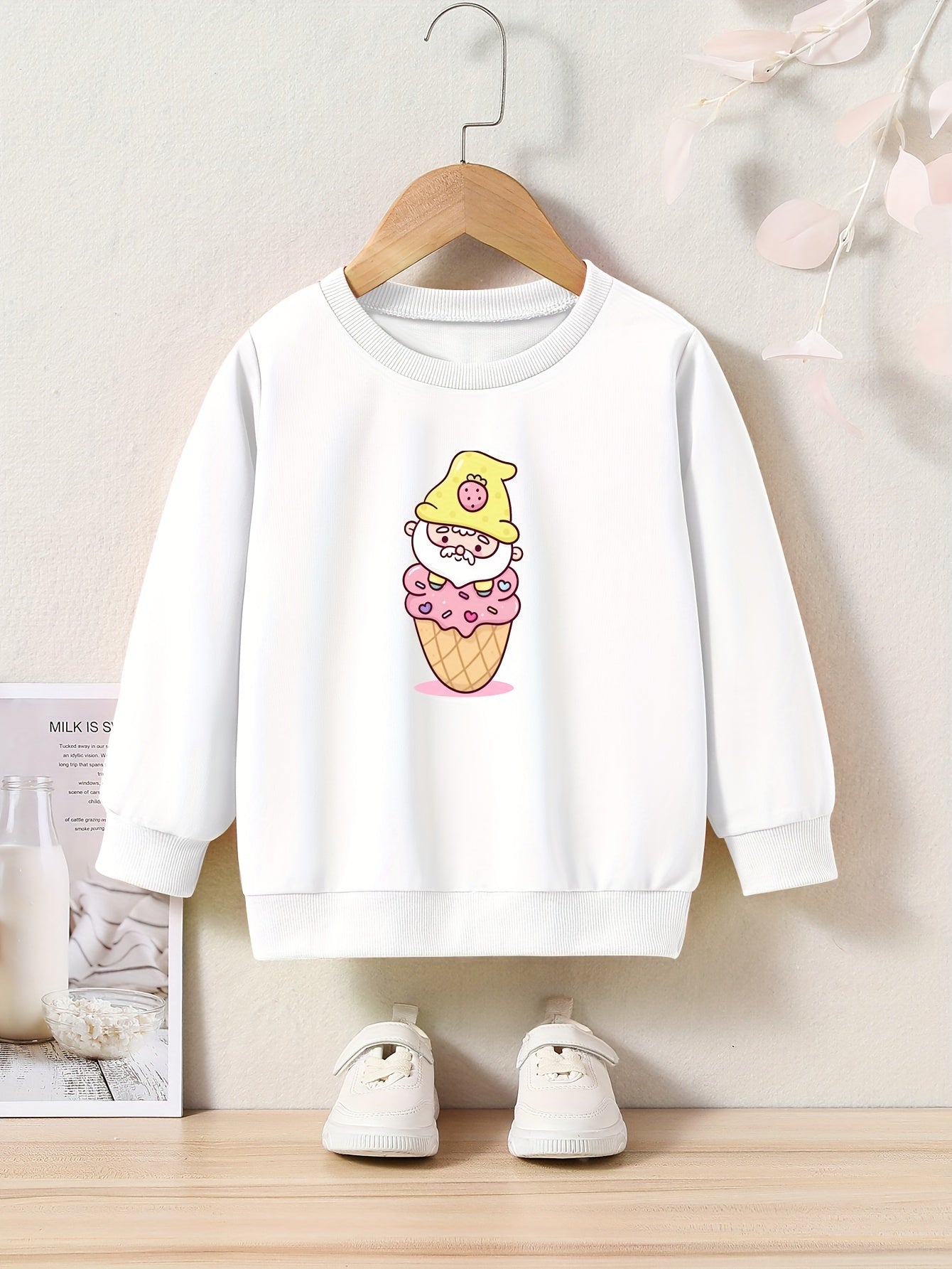 Cartoon Ice Cream Graphic Crew Neck Long Sleeve Sweatshirt for Kids