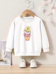 Cartoon Ice Cream Graphic Crew Neck Long Sleeve Sweatshirt for Kids