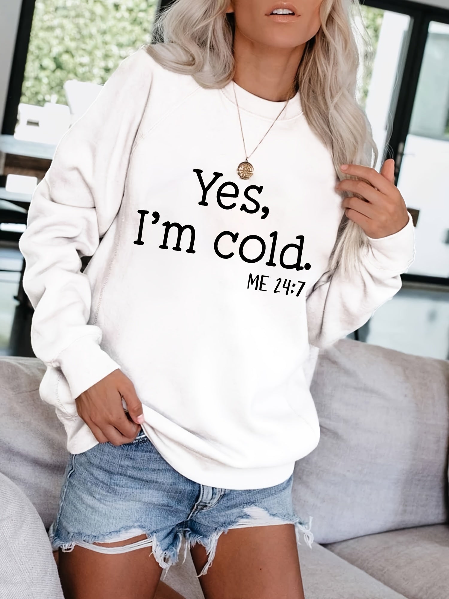 Cold Letter Print Pullover Sweatshirt for Women