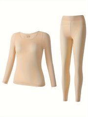 Women's Thermal Underwear Set Long Sleeve Crew Neck Tops & Pants