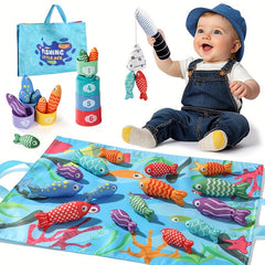 Kids Cloth Fishing Toys 2 Rods 18 Fish Cups Educational Set