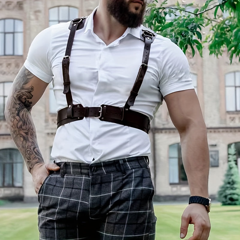 Men's Casual PU Leather Y Strap Decor