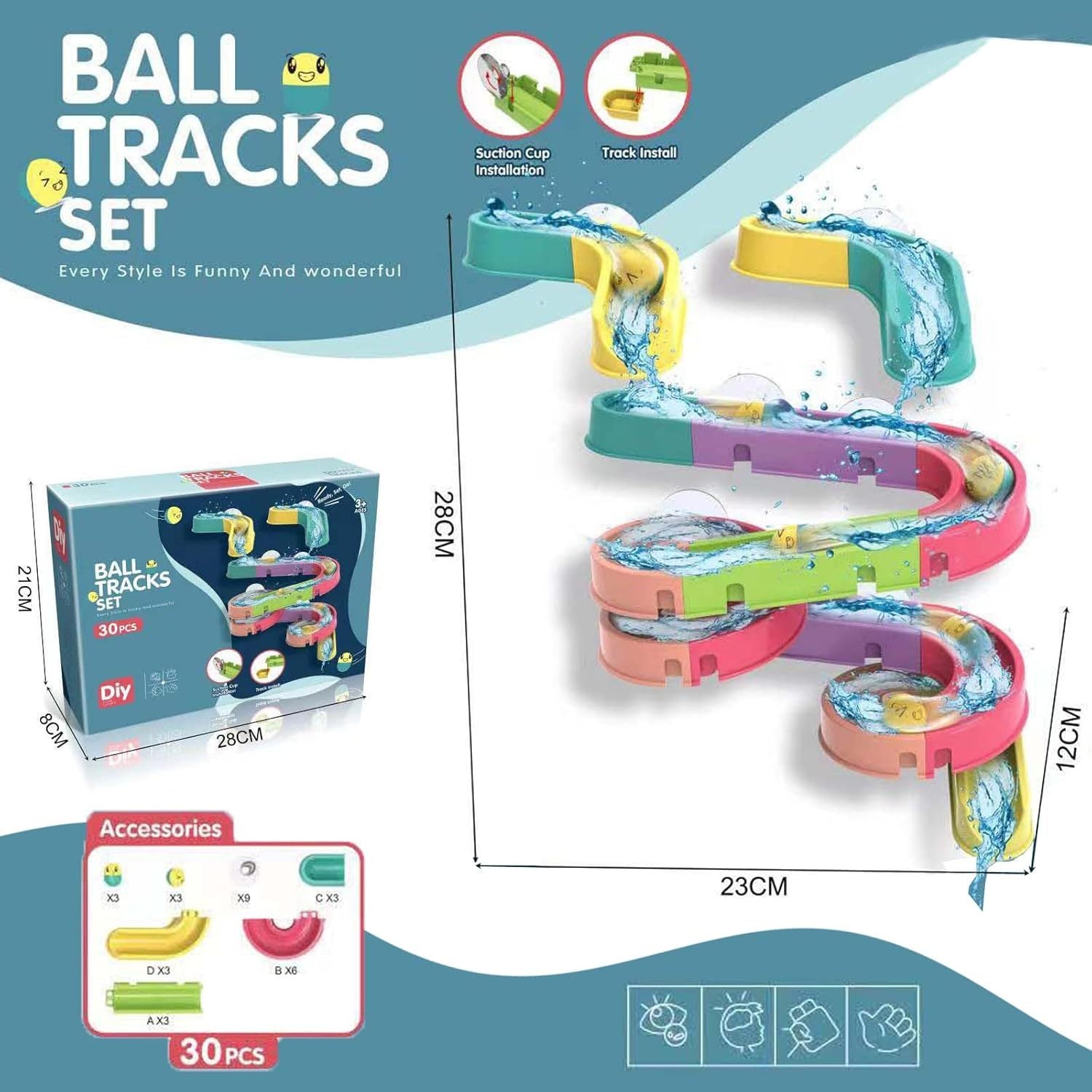 30 Pack Waterfall Bath Toys for Kids 3-6 Years