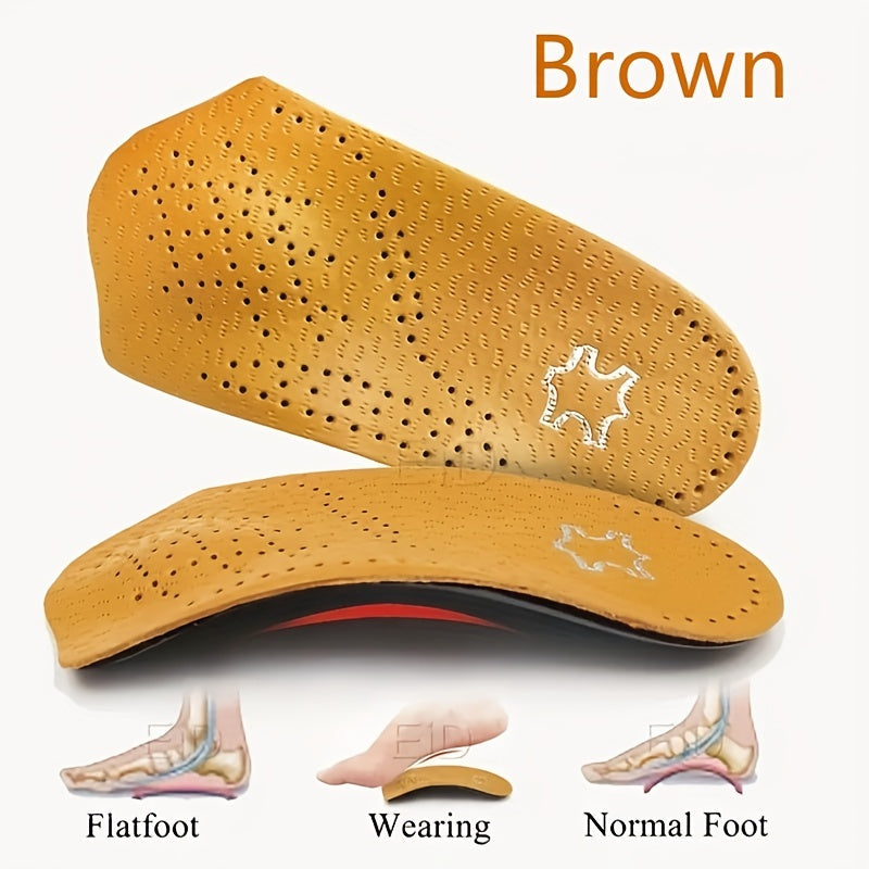 Arch Correcting Insoles Yellow Leather Arch Half Cushion Flat Foot Insoles
