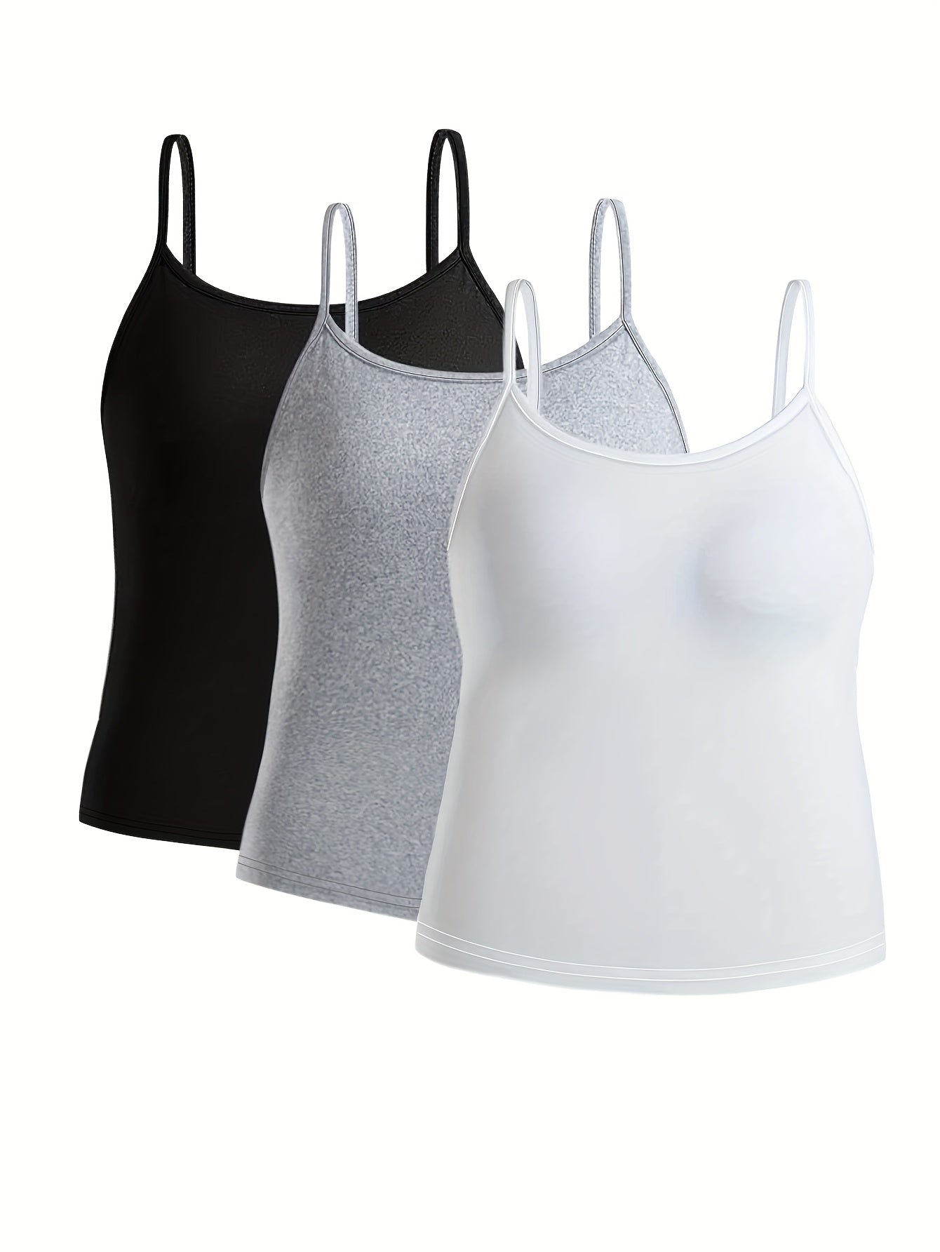 3 Pack Plus Size Sexy Cami Top Set Women's Plus Solid Round Neck Medium Stretch
