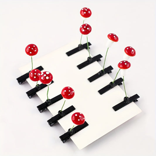 10pcs Red Mushroom Hair Clips Glossy Mixed Colors Antennae Party Favors