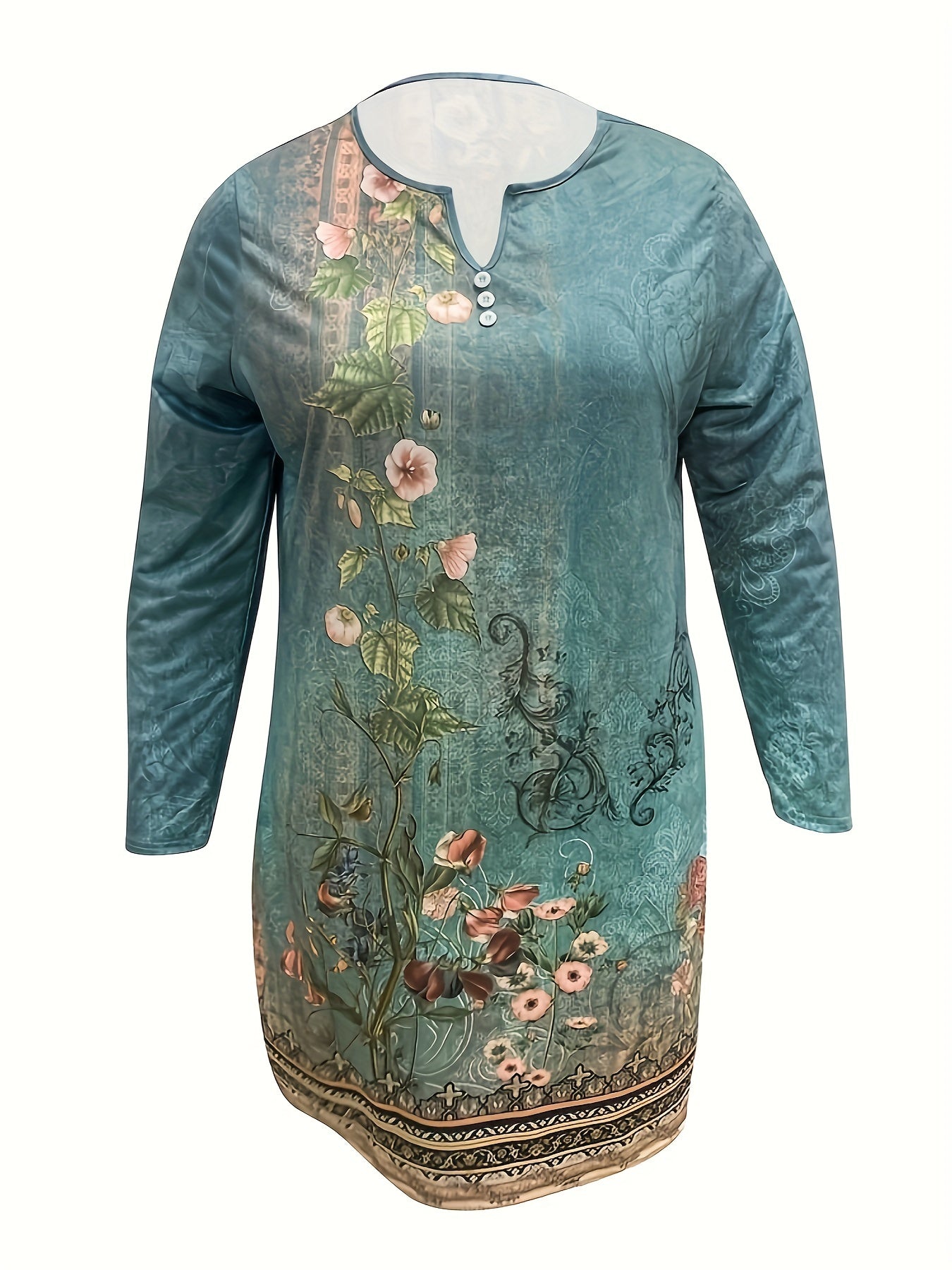 Ethnic Style Dress Women's Plus Floral & Geometric Print