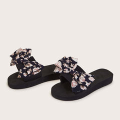 Floral Print Slippers Platform Open Toe Casual Shoes