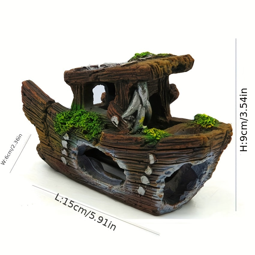 Resin Pirate Fish Tank Ornament Sunken Decor Hollow Boat