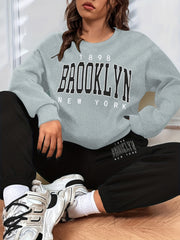 Casual Block Two piece Set Letter Print Sweatshirt & Sporty Jogger Pants