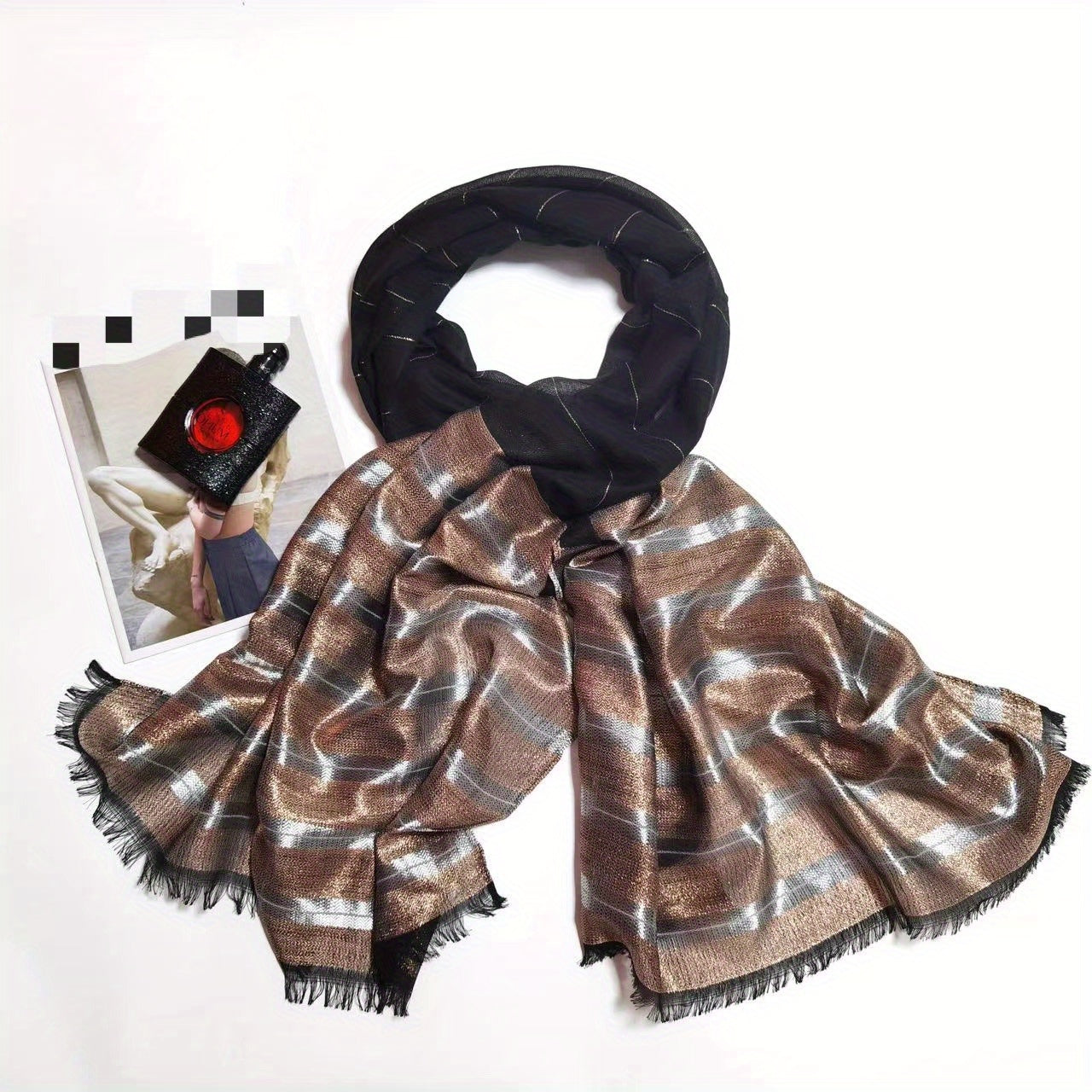 Arab Yarn Fringed Scarf Silky Shawl Lightweight Shawl Wrap
