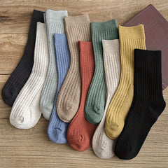 10 Pairs Men's Vertical Striped Crew Socks - Comfortable & Breathable