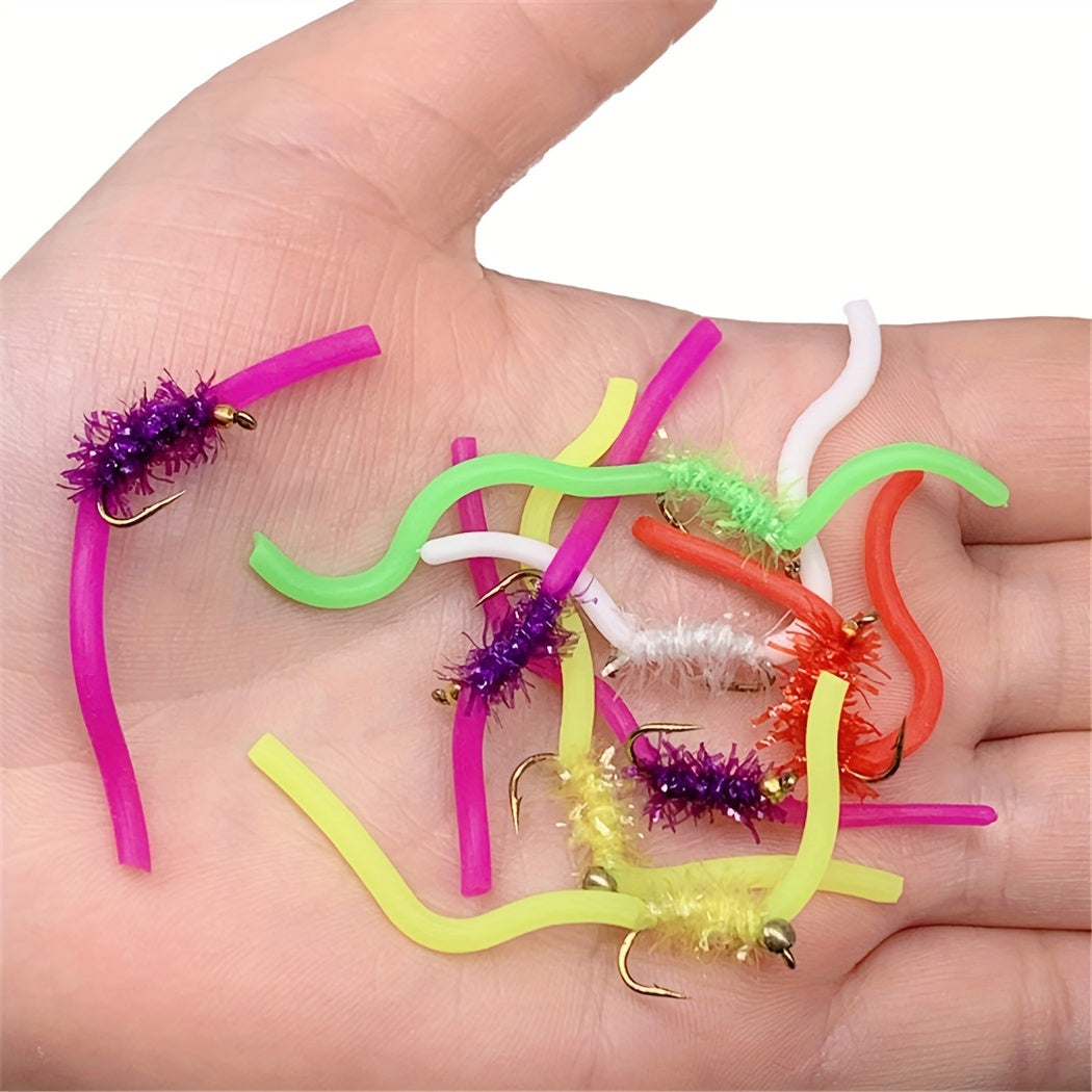 10pcs Squirmy Wormy Fly Trout Fishing Lures with Brass Bead