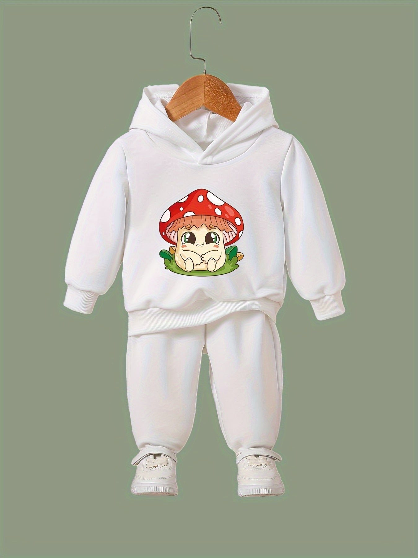 OERYUI Mushroom Print Hooded Pullover Pants Set for Kids