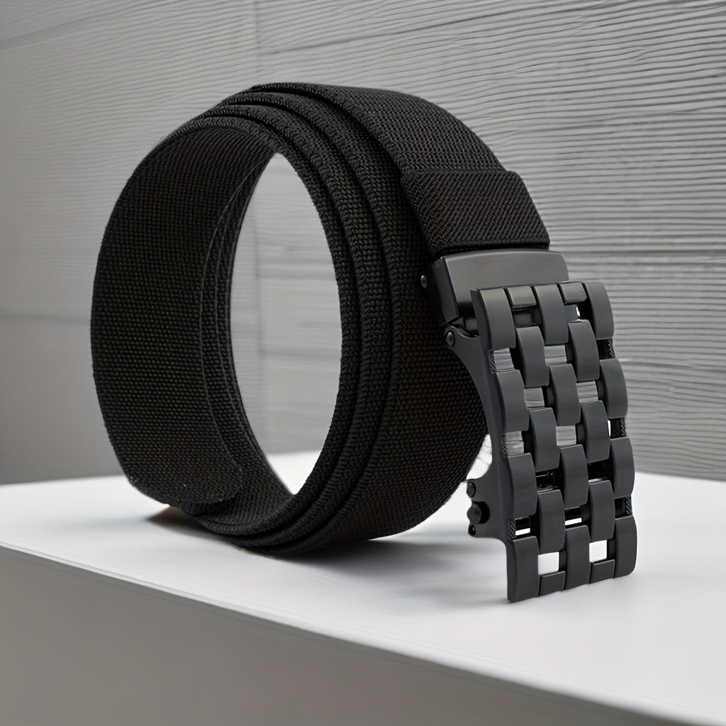 Men's Rectangular Hollow Canvas Belt Automatic Buckle