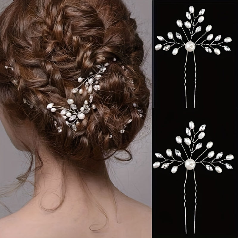 Crystal Faux Pearl Rhinestone U Hairpin Wedding Bridal Accessories