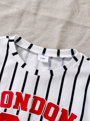 Girls Striped Team Number Crew Neck Sweatshirt For Sports Casual Outfit