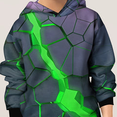 Green Crack Pattern Hoodie For Kids Pullover Causal Long Sleeve Top