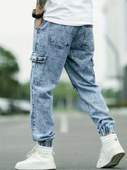 Men's Distressed Cargo Jeans Casual Street Style