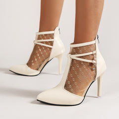 Mesh Pointed Toe High Heel Ankle Boots Stiletto Heeled Zip Back Women's Pumps