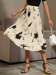 Graphic Print Pleated Skirt Elastic Waist Skirt for Spring & Summer