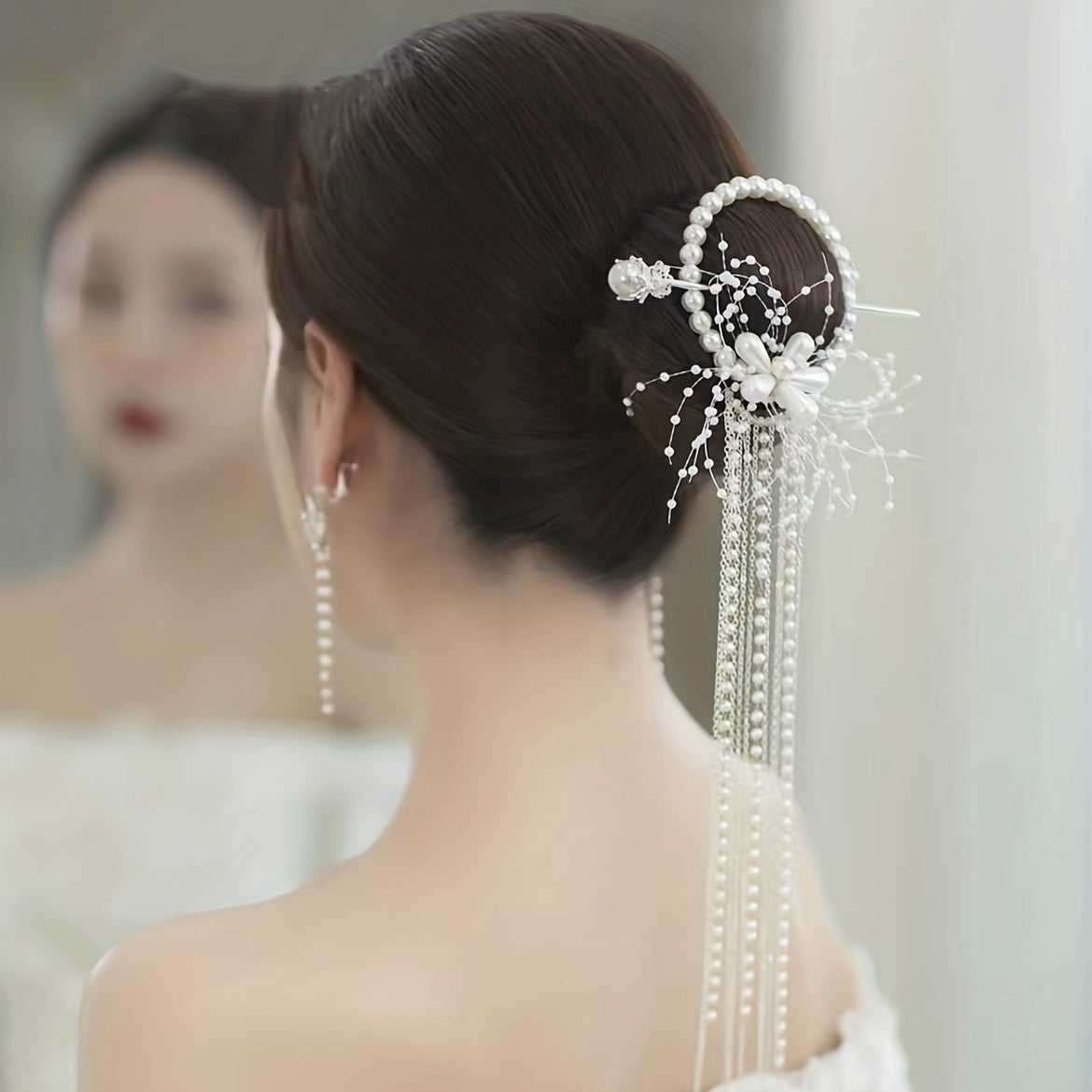 Faux Pearl Hair Tie Tassel Chinese Wedding Bride Accessories