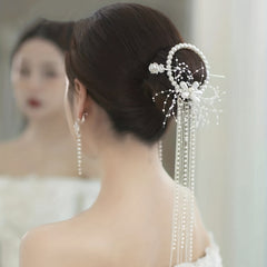 Faux Pearl Hair Tie Tassel Chinese Wedding Bride Accessories