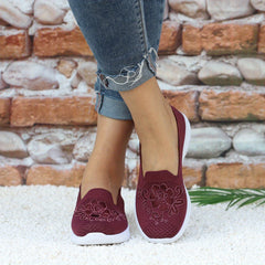 Women's Floral Embroidered Knitted Flat Shoes Soft Sole Comfy Non Slip