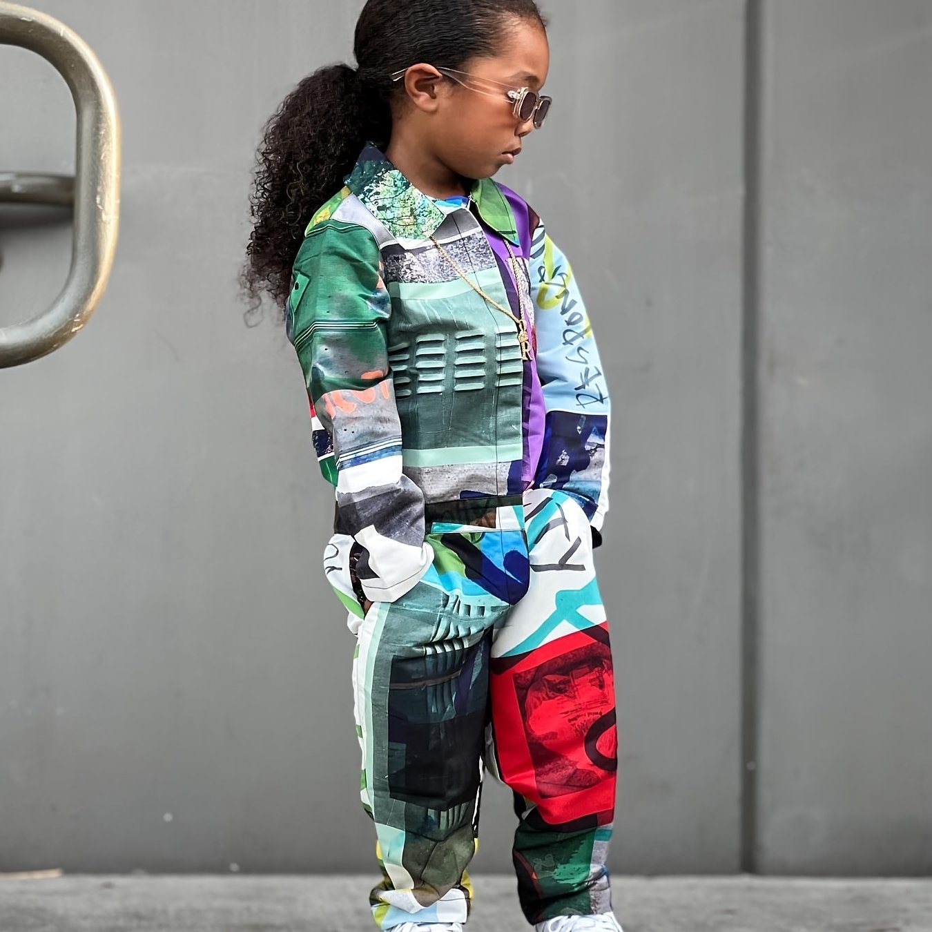 Girls Street Style Print Jumpsuit for Spring and Summer