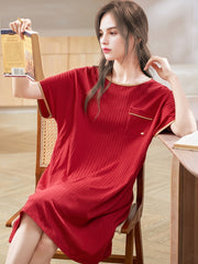 Short Sleeve NightDress Crew Neck Pajama Dress Women's Sleepwear