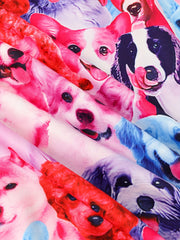 Sweet Puppy Graphic Long Sleeve Crew Neck Dress Girls Comfy Dresses