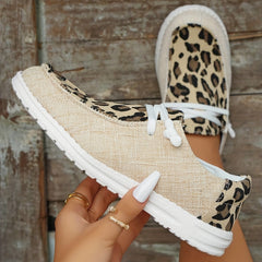Leopard Print Canvas Lace-Up Sneakers for Women