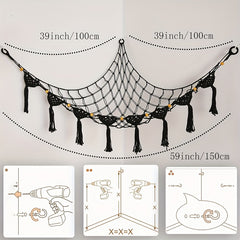 Macrame DreamLights Bohemian Plush Toy Storage Hammock - Beige