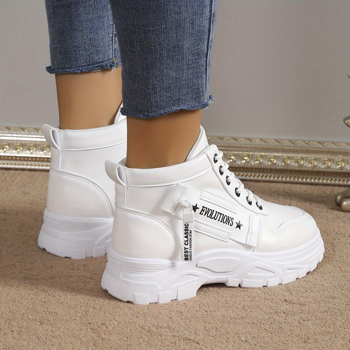 Women's Letter Graphic Platform Sneakers Side Zipper High Casual Sports Shoes