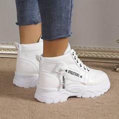 Women's Letter Graphic Platform Sneakers Side Zipper High Casual Sports Shoes