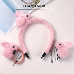 3 Piece Plush Rabbit Hair Accessory Set for Girls