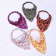 5pcs Halloween Head Scarf Pumpkin Skull Print Triangle Bandanas Hairband