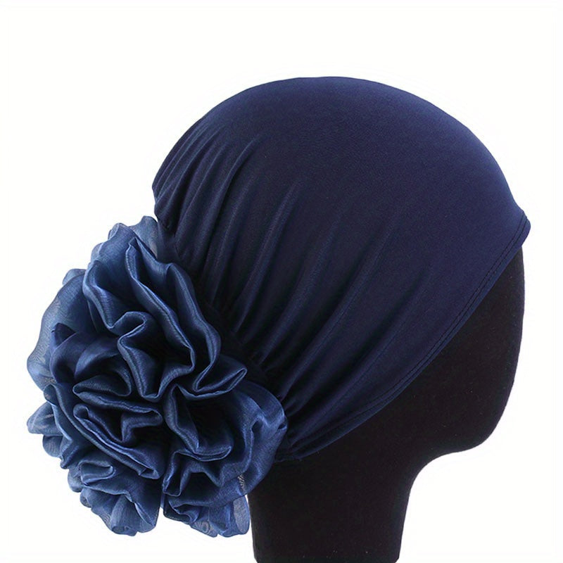 Big Flower Turban Cap Elastic Hijab Bonnet Head Wraps