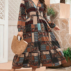 Boho Abaya Dress Paisley & Scarf Print Smock Maxi Jalabiya