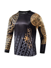Men's Geometric Pattern Shirt Casual Long Sleeve Tee Top