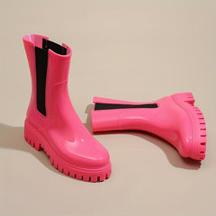 Pink Platform Rain Boots Waterproof Short Boots