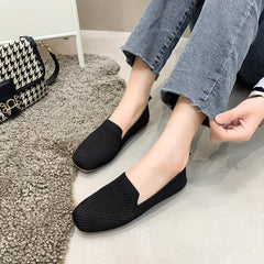 Women's Knitted Square Toe Slip-On Shoes Comfy & Versatile Flats