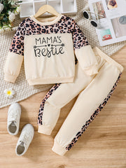 Girls Leopard Patchwork Sweatshirt Pants Set