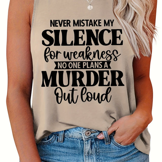 Casual Tank Top Women's Plus Slogan Print Round Neck Tank Top