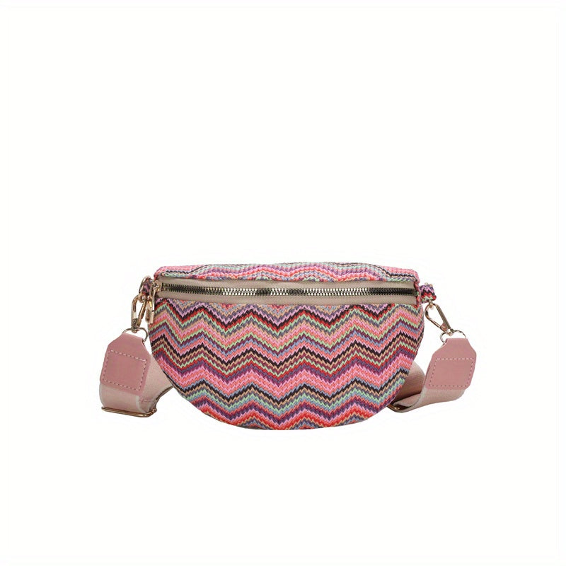 Rainbow Woven Straw Waist Bag Colorful Crossbody Bag