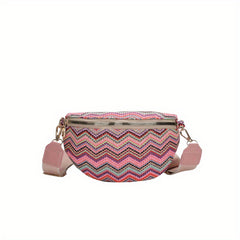 Rainbow Woven Straw Waist Bag Colorful Crossbody Bag