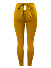 High Waist Ruched Knotted Yoga Sports Leggings Solid Butt Lifting