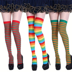 Striped Thigh High Socks Colorblock Over The Knee Stockings