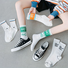 4 Pairs Letter Print Sports Socks for Women