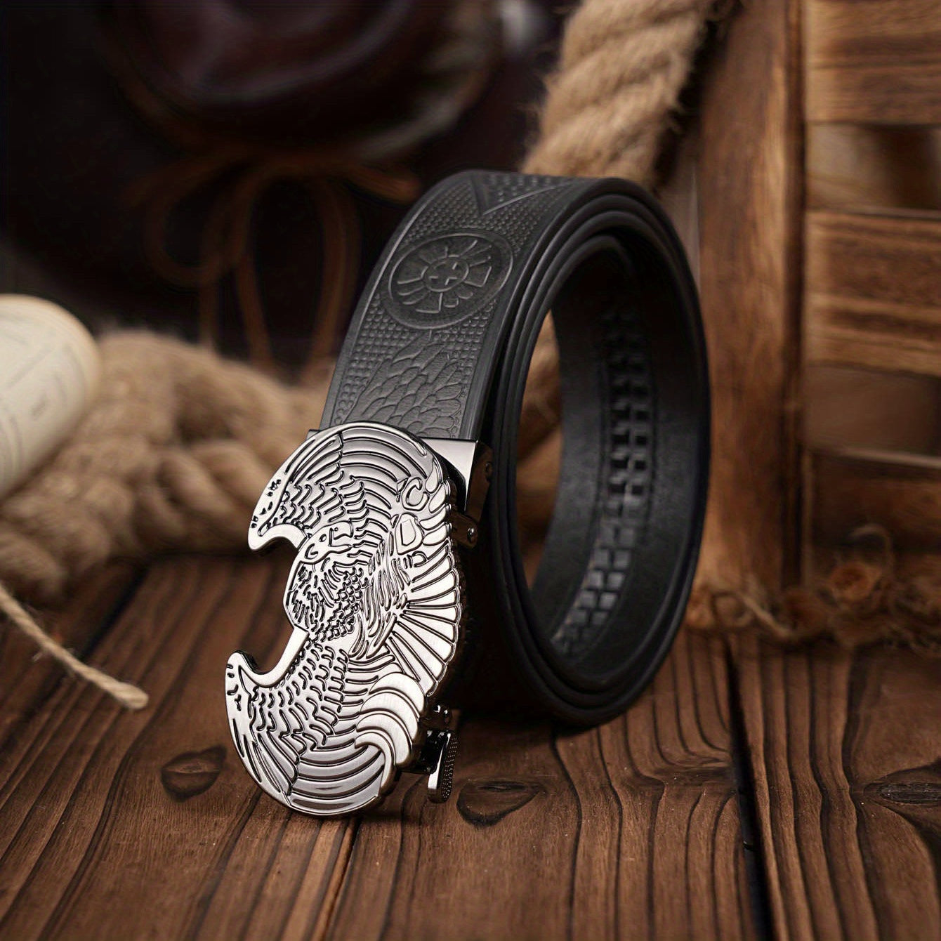 Eagle Pattern Automatic Buckle PU Leather Belt For Men